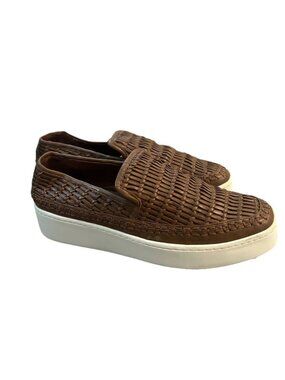 Vince Womens Stafford Woven Leather Platform Sneakers Size 7 Brown Casual Preppy